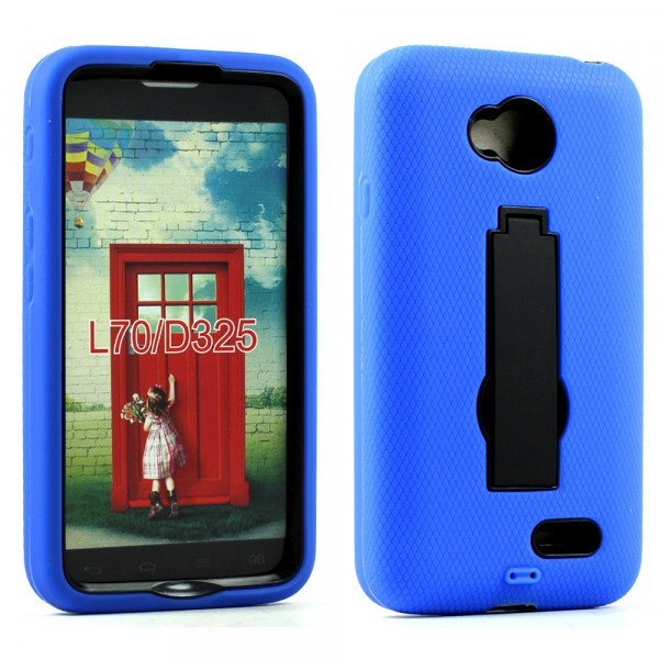 Wholesale LG Optimus L70 Armor Hybrid Stand Case (Blue Black)